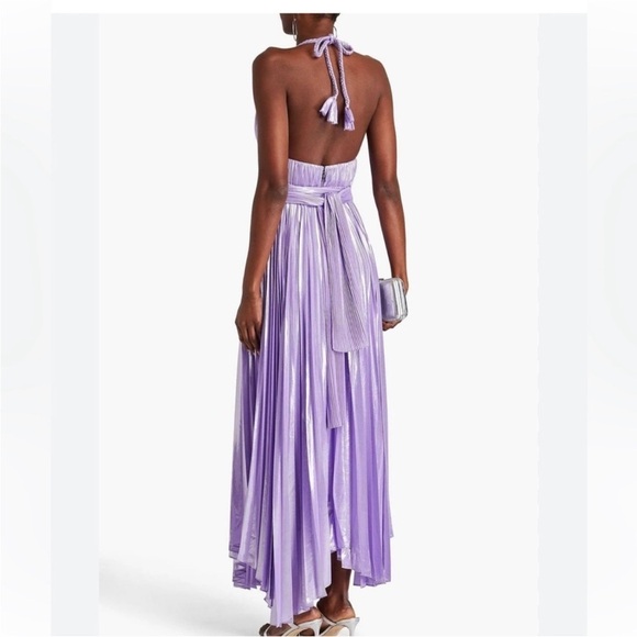 NWT Alice + Olivia Purple Arista Halter Pleated Metallic Dress sz 10 - Picture 6 of 11